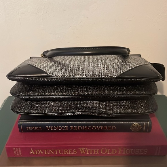 Kate Spade Black Leather and Silver Metallic Accordion Style Handbag RARE - Picture 6 of 16